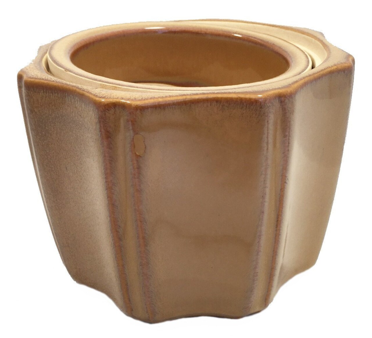 Octagon Self-Watering Glazed Ceramic Pot - Mocha - 5.25" x 4.25"